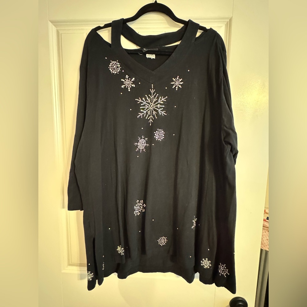 Beautiful black dress top with snowflakes sparkles